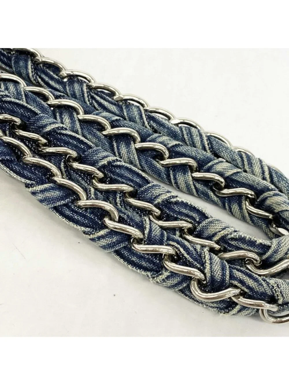 Chanel Chain Tote Denim Navy Silver